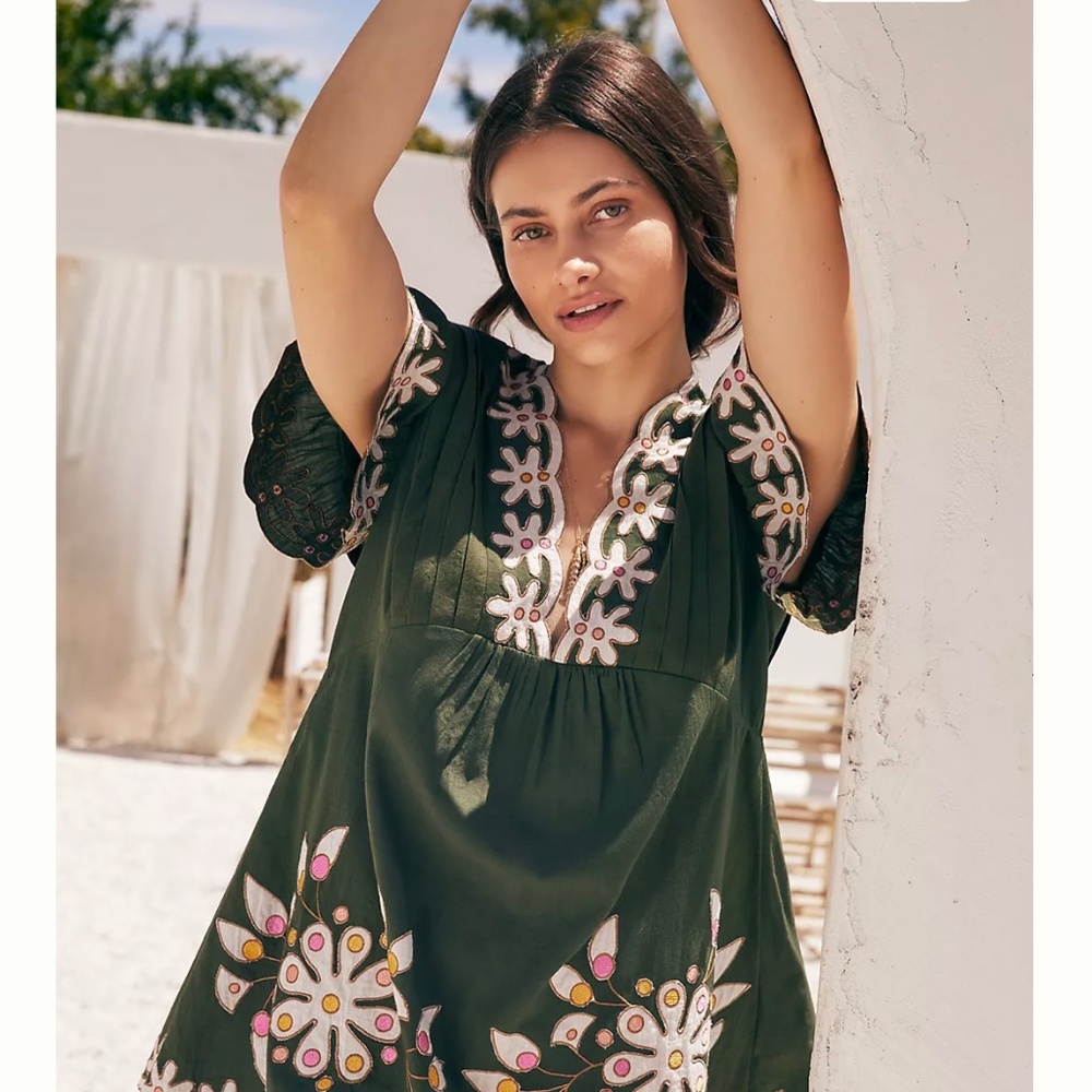 Anthropologie Pintuck Embroidered Minidress ~ Beach coverup